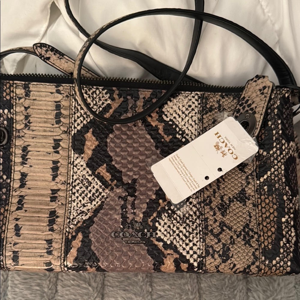 Coach Black and Tan Crossbody Bag with Snakeskin Pattern